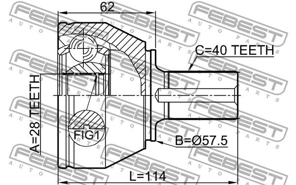 Шрус наружный 28x57.5x40 FORD MONDEO CA2 2007-2014 FEBEST 2110-CA220