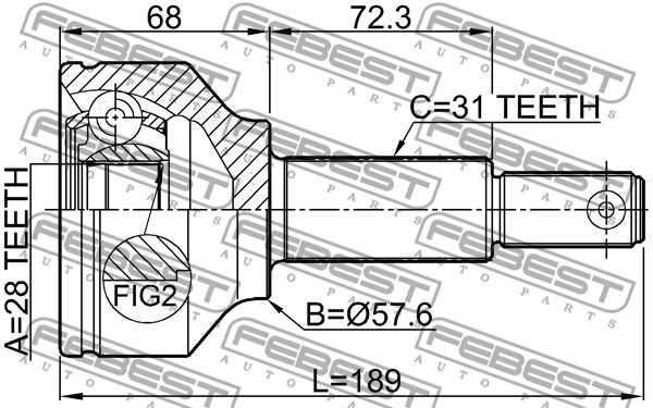 Шрус наружный 28x57.6x31 FORD EXPLORER TUB 2011-2013 FEBEST 2110-TTF