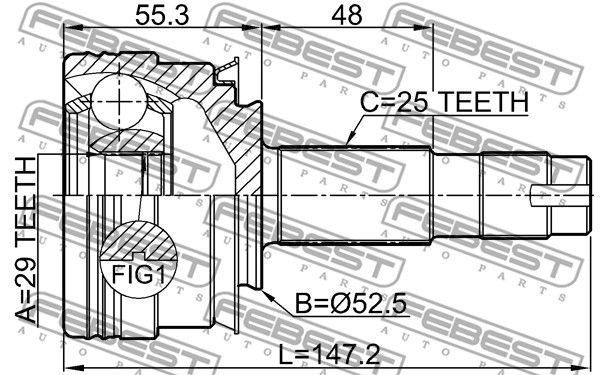 Шрус наружный 29x52.5x25 CHEVROLET AVEO/SONIC 2012- [EU] FEBEST 1010-T300MT