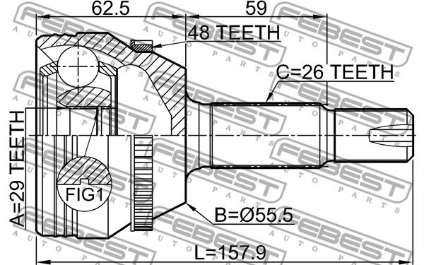 Шрус наружный 29x55x26 TOYOTA COROLLA/MATRIX ZZE13 2002.01-2008.01 FEBEST 0110-ZZE132A48