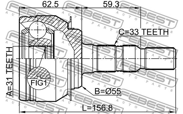 Шрус наружный 31x55x33 CHEVROLET CRUZE (4DRNB) 2010-2017 FEBEST 1010-J300