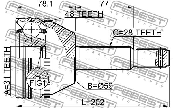 Шрус наружный 31x59x28 FORD TRANSIT TT9 2006-2013 FEBEST 2110-TRD9A48