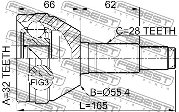 Шрус наружный 32x55.4x28 CHEVROLET EPICA 2004-2010 FEBEST 1110-010