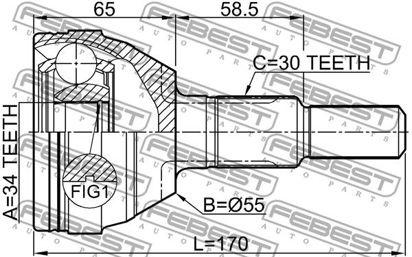 Шрус наружный 34x55x30 CHEVROLET CAPTIVA 2010- FEBEST 1810-ANT