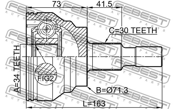 Шрус наружный 34x71.3x30 MERCEDES BENZ ML-CLASS 164 2004-2011 FEBEST 1610-164R