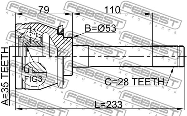 ШРУС наружный 35x53x28 SSANG YONG REXTON 2001-2013 FEBEST 1410-MUS