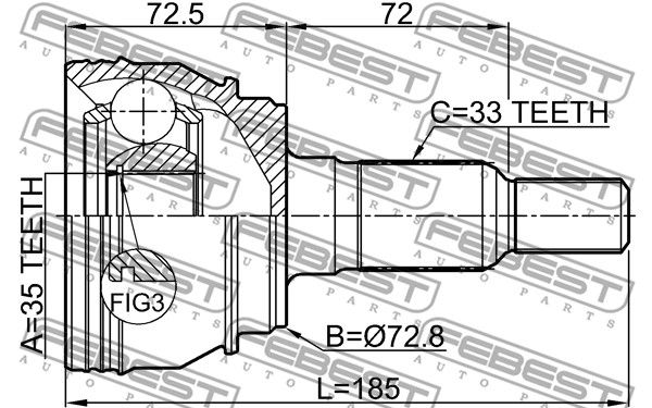 Шрус наружный 35x72.8x33 CADILLAC ESCALADE (4WD) 1997- FEBEST 3210-ESCIII