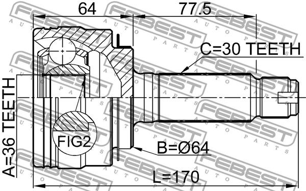 Шрус наружный 36x64x30 HONDA PILOT YF4 2009-2014 FEBEST 0310-PL