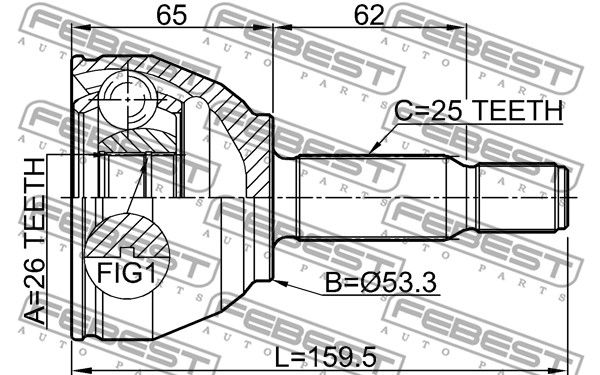 ШРУС наружный L=R FORD Connect 02-> / 26x53,3x25 FEBEST 2110-TRCD