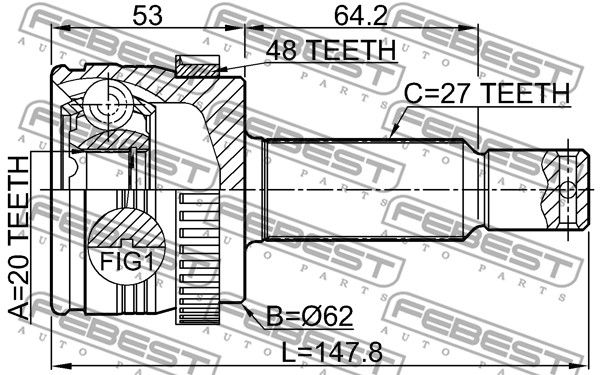 Шрус наружный задний 20x62x27 HYUNDAI IX35/TUCSON 10 (2009-2013) FEBEST 1210-IX35A48R