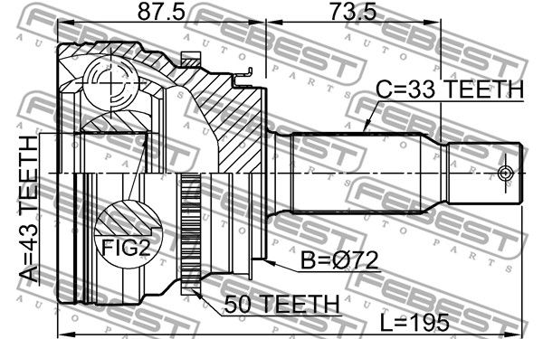 Шрус наружный задний 43x72x33 FEBEST 0410-V97WRA50