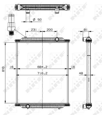 NRF 599563_радиатор системы охлаждения! без рамки 810x716x48\ MAN NG NL N BUS