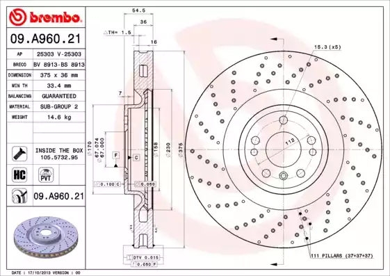 09.A960.21_диск тормозной передний перфорированный!\ MB W166/X166 2.5-6.3 11>