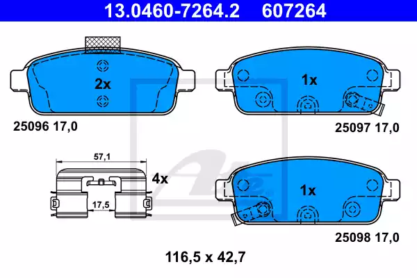 13.0460-7264.2_колодки дисковые задние!\ Opel Astra, Chevrolet Cruze 1.4-1.8/1.3CDTi-2.0CDTi 09>