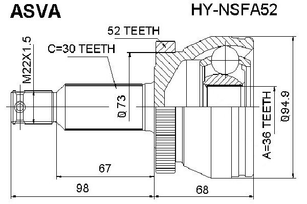 ШРУС НАРУЖНЫЙ 36x30 (10013160/150620/0296836/11, Китай)