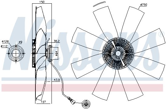 NS86027_вискомуфта привода вентилятора с проводом!с крыльч. d=750mm 8 лоп. \VOLVO FH12/FH13