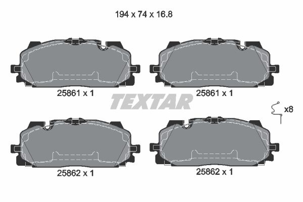 Колодки передние AUDI A4/A5/S5/A8/Q5/Q7 2016-> VW Toureg 2018-> TEXTAR 2586101