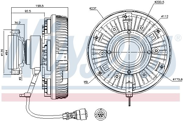 NS86075_вискомуфта привода вентилятора! с проводом 5 PIN без крыльчатки D=237\RVI KERAX 05>