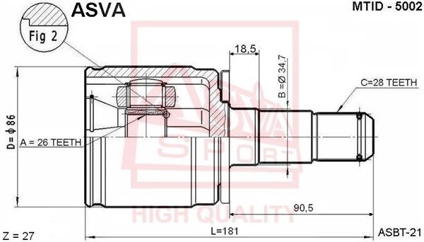 ШРУС внутренний левый 26x34.7x28 MITSUBISHI PAJERO 90- ASVA MTID-5002