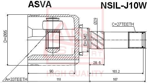 ШРУС внутренний левый 33x40x27 NISSAN QASHQAI (J10E) ASVA NSIL-J10W