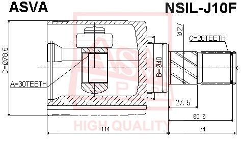 ШРУС внутренний левый NISSAN QASHQAI (J10E) ASVA NSIL-J10F