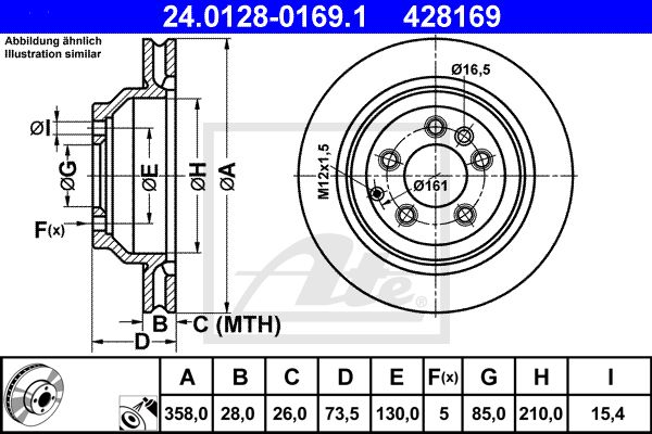 Диск тормозной задний AUDI Q7 06->/Cayenne/Touareg 03-> /Vent.D=358mm ATE 24.0128-0169.1