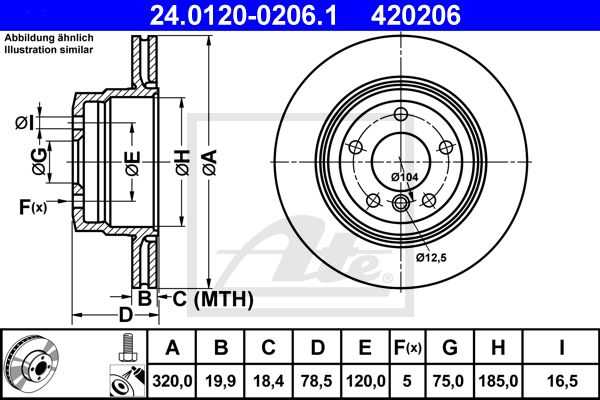 Диск тормозной задний BMW X5 E70 3.0/X6 E71 3.0 ATE 24.0120-0206.1