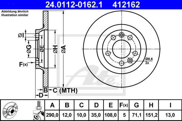 Диск тормозной задний CITROEN C5 III/PEUGEOT 407/508/607 /D=290mm ATE 24.0112-0162.1