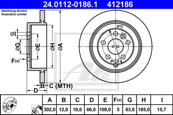 Диск тормозной задний FORD/VOLVO/LAND ROVER Freelander 2 ATE 24.0112-0186.1