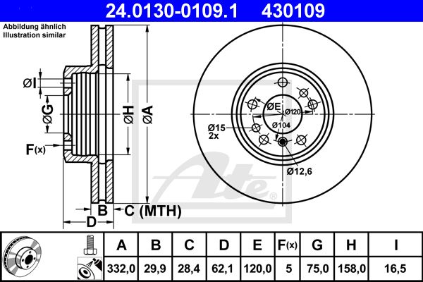 Диск тормозной передний BMW E53 (X5) 3.0-4.4 ATE 24.0130-0109.1