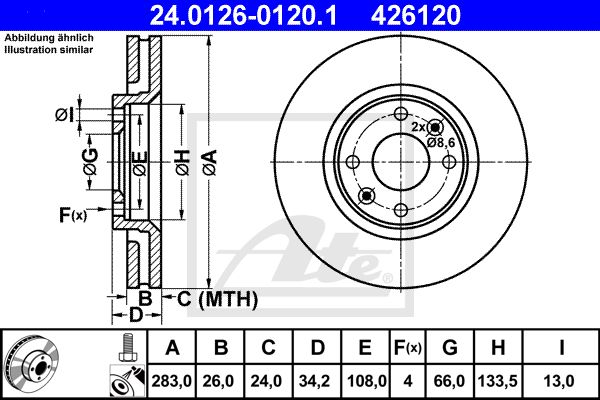 Диск тормозной передний CITROEN C4/DS4/PEUGEOT 207/308/3008/Partner II ATE 24.0126-0120.1