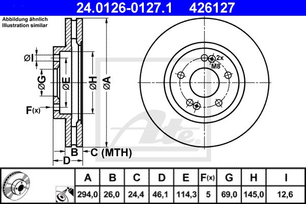 Диск тормозной передний HYUNDAI Santa Fe 01-06 /Vent D=294mm ATE 24.0126-0127.1