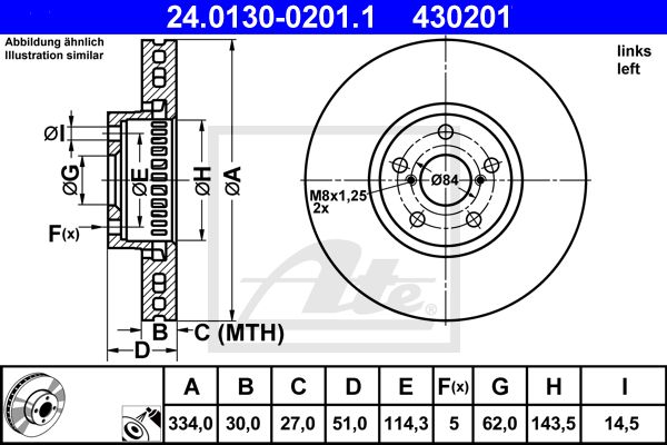 Диск тормозной передний L LEXUS GS300/430/460 2006-> /Vent.D=334mm ATE 24.0130-0201.1