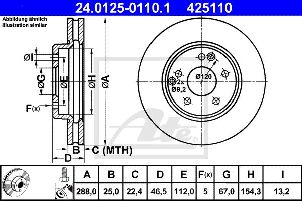 Диск тормозной передний MB W210 2.0-3.0D ATE 24.0125-0110.1