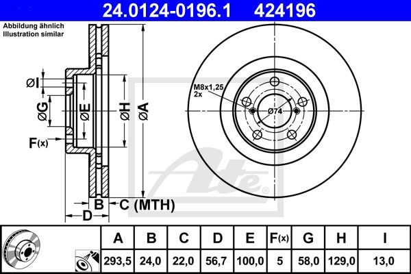 Диск тормозной передний SUBARU Forester/Impreza/Legacy/Outback ATE 24.0124-0196.1