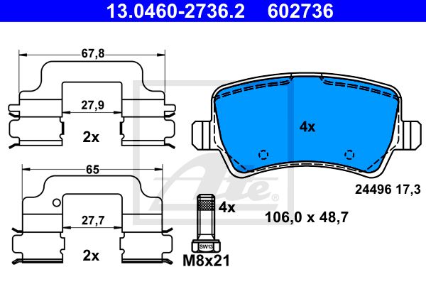 Колодки задние FORD S-Max/VOLVO S80 2006->/106.1x48.7/t=17.3mm ATE 13.0460-2736.2