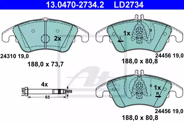 Колодки тормозные передние, CERAMIC ATE 13.0470-2734.2