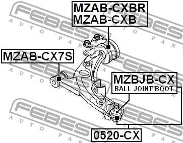 Сайлентблок (передний) переднего рычага L=R MAZDA CX-7 FEBEST MZAB-CX7S