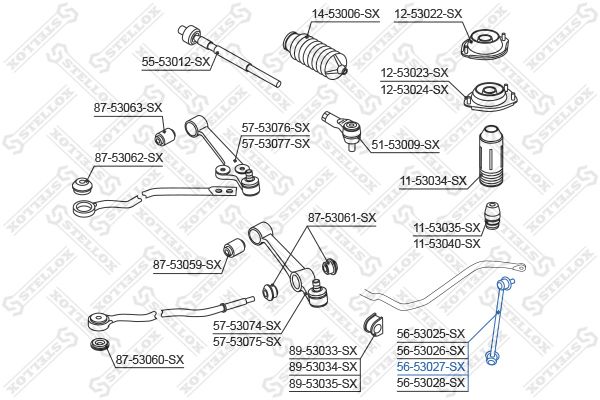 56-53027-SX_тяга стабилизатора переднего левая!\ KIA Rio 02> 020708>