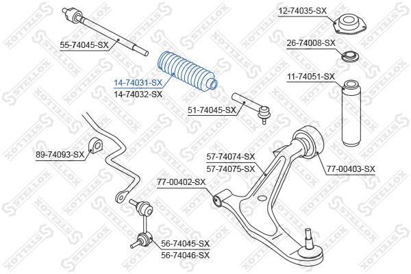 14-74031-SX_пыльник рейки рулевой!\ Nissan X-Trail (T30) 2.0/2.2dCi 01>