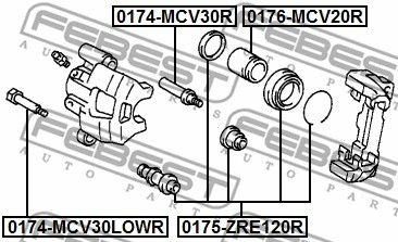 Втулка направляющая суппорта тормозного заднего TOYOTA KLUGER 2000.11-2007.05 FEBEST 0174-MCV30LOWR