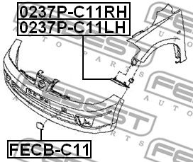 Кронштейн переднего бампера L NISSAN Tiida FEBEST 0237P-C11LH