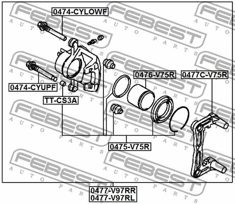 Ремкомплект суппорта заднего MITSUBISHI PAJERO IV/MONTERO 2006- FEBEST 0475-V75R