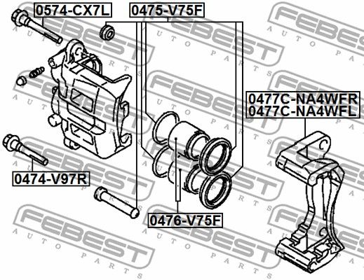 Ремкомплект суппорта тормозного переднего MITSUBISHI Pajero III/IV FEBEST 0475-V75F