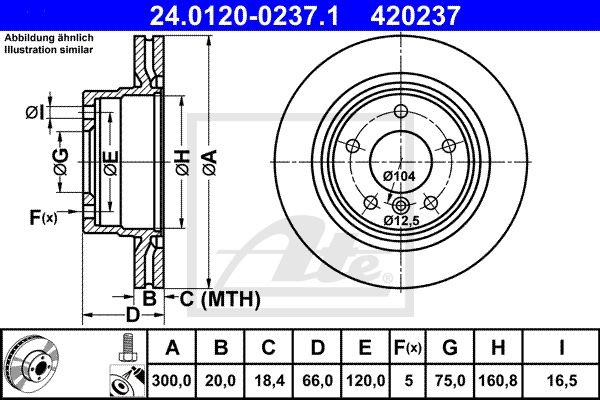 Диск тормозной задний BMW E81/E87/E90 all 06-> /Vent D=300mm ATE 24.0120-0237.1